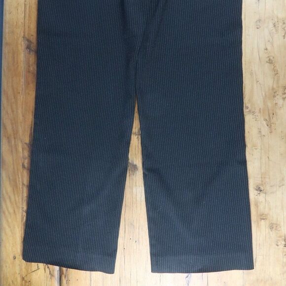 BLACK WITH LIGHT GREY PIN STRIPE WIDE LEG WORK OFFICE BUSINESS TROUSERS SIZE L - Picture 6 of 7